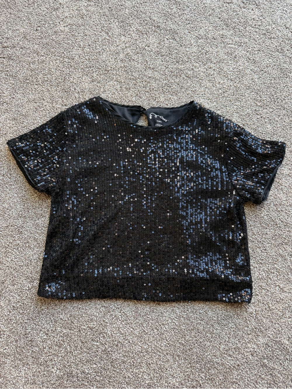 Girls Black Sequin Sparkle Short Sleeve Top size Small 6/7